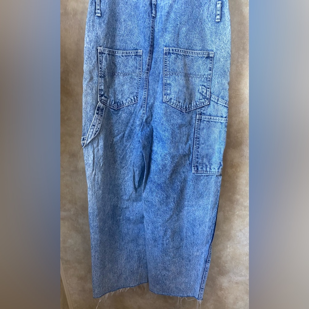 Abigail Aldrich Acid Wash Denim Overalls Vintage 80s 90s Raw Hem Carpenter Med - Picture 7 of 10